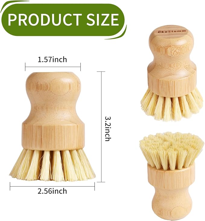 4 Pack Bamboo Dish Brush, Dish Scrubber Brush with Sisal Bristle, Natural Scrub Brush for Kitchen Cleaning Dishes, Pots, Pans, Bottles, Vegetables