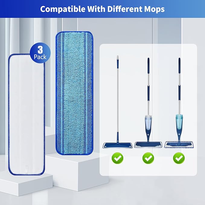 3-Pack Microfiber Mop Pads for Bona Mpo- Washable Reusable Refills for Hardwood, Tile & Multi-Surface Floors | Pet Hair & Stain Remover