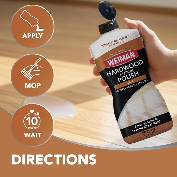 Weiman Wood Floor Polish and Restorer 32 Oz Bundle - High-Traffic Hardwood Floor, Natural Shine, Removes Scratches, Leaves Protective Layer