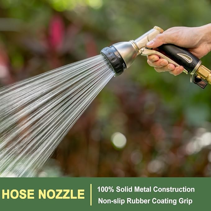 FANHAO Metal Garden Hose Nozzle Heavy Duty, 8 Spray Patterns, High Pressure | Rustproof Leak Proof, Comfortable Non-Slip Handle, Hands-Free Lock, Hose Sprayer Nozzle for Watering Plant, Car & Pet Washing