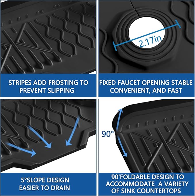 Kitchen Sink Accessories -17" x 6'' Sink Splash Guard,Silicone Sink Mat Splash Guard, fit for Countertop, Bathroom,Farmhouse,RV by EBIGIC (Black)