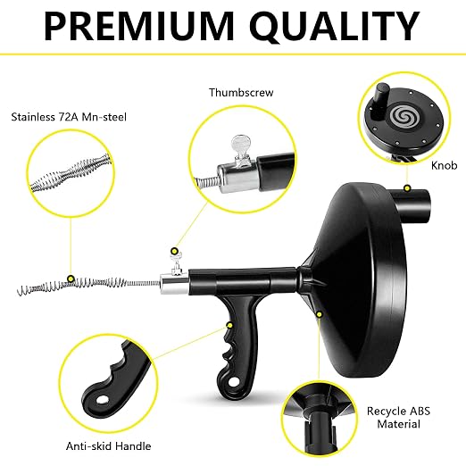 Drainsoon Drain Auger 25 Ft with Gloves, Plumbing Snake Drain Auger Hair Clog Remover, Heavy Duty Pipe Drain Clog Remover for Bathtub Drain, Bathroom Sink, Kitchen Cleaning