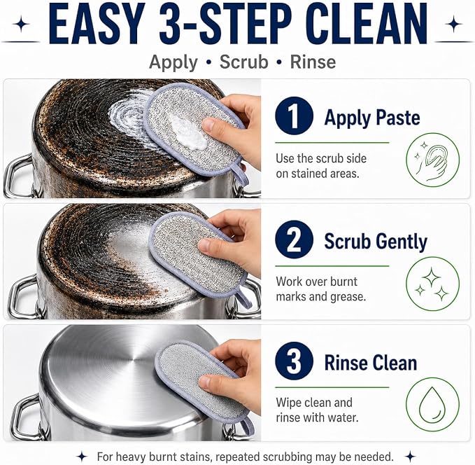 Stainless Steel Cookware Cleaner Paste for Pots and Pans | Non-scratch metal polish paste helps clean burnt stains, grease and grime on stainless steel pots, pans, cookware and sinks