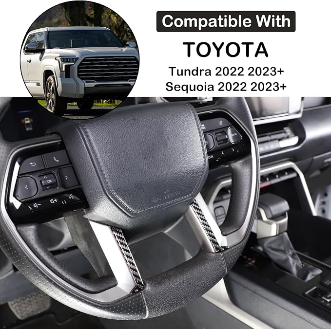 Car Steering Wheel Decoration Frame Cover Trim Compatible with Toyota Tundra/Sequoia 2022-2024 & Tacoma 2024 Carbon Fiber Center Console Steering Wheel Lower Panel Moulding Protect Sticker Accessories