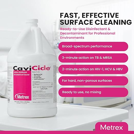 Metrex CaviCide Germicidal Surface Disinfectant Cleaner – EPA-Registered Quaternary Ammonium – Kills Flu Virus, Bacteria & Fungi – Hospital-Grade for Medical, Dental & Lab – 1 Gallon, Pack of 4 (Case)