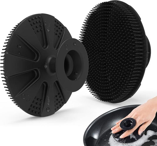 Silicone Dish Scrubber, Non-Scratch Scrub Spong for Washing Dish, Pot, Pan | Kitchen Silicone Sponge, Fruit & Vegetable Cleaning Brush, Reusable Dishwashing Scrubber, Suction Up Hang, 1 Pack, Black