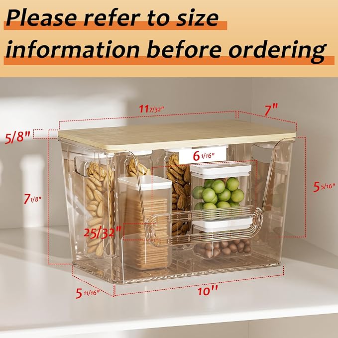 Delamu 2 Set Pantry Organizers and Storage, Trash Bag Holder Under Sink Organizer for 4-13 Gal Bags, Trash Bag Dispenser with Bamboo Top for Onion, Potato, Garlic, Clear (11-7/32"L*7" W*7-1/8"H)