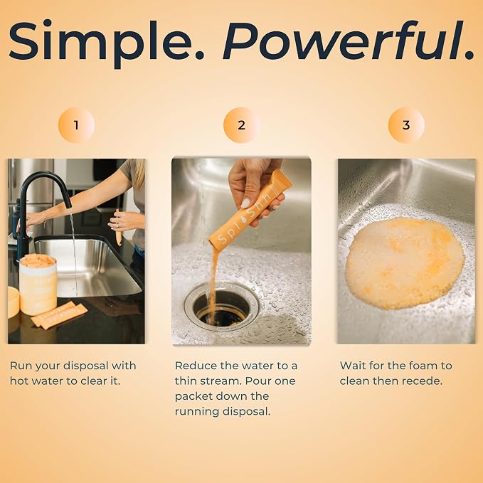 SplaShh Foaming Garbage Disposal Cleaner and Deodorizer, 25 Instant Foaming Powder Packets, 12-Month Supply, Mild Citrus Scent, Kitchen Sink Disposer Cleaner, Drain Odor Eliminator & Freshener