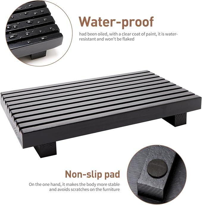 Bathroom Counter Trays Organizer Wooden Display Pedestal Kitchen Soap Dish | Countertop Trays Black Farmhouse Wood Riser Soap Dispenser Holder for Bathroom Decor Kitchen Sink Accessories Vanity Tray