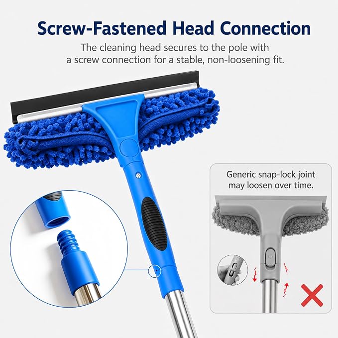 2-in-1 Window Cleaning Kit with Bucket, Extension Pole & Squeegee | 86-in pole, 3-gal bucket, reusable pads & rotating head for high windows, outdoor glass, mirrors, cars & solar panels