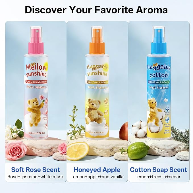 Fabric Freshener Spray, Odor Eliminator & Long Lasting Linen Spray | Alcohol-Free, Safe for Kids & Pets | Refreshes Clothes, Couch, Bedding & Soft Furnishings | Travel Size 5.07 fl oz, Pack of 3