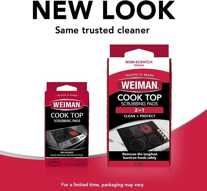 Weiman Cook Top Scrubbing Pads, 3 Count, 2 Pack Cuts Through the Toughest Stains - Scrubbing Pads Carefully Wipe Away Residue