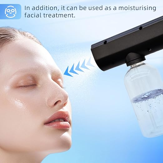 Blue Light Electrostatic Sprayer Handheld Nano Mist Sprayer Black | Disinfectant Fogger with 300ml Large Capacity, Rechargeable Atomizer for Home Office Car Air Refresh Multipurpose Portable