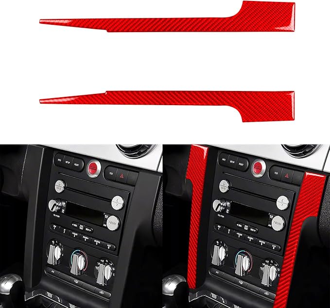 Red Real Carbon Fiber Trim for Ford Mustang Accessories | for GT Shelby 2005 2006 2007 2008 2009 Central Console Dashboard Panel Cover Kit Interior Thick Overlay Decal 6PCs
