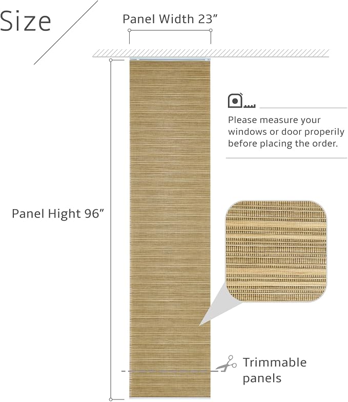 Replacement Fabric Panels for Sliding Glass Door (4-Pack, 23"x96"), Fabric Only, Natural Woven Blind Slats, Trimmable, Sheer, Track & Bottom Rail Not Included,Caramel Brown