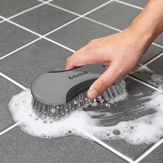 SetSail Multi-Purpose Scrub Brush of 2 Pack, Black Grey | Stiff Bristles Cleaning Brush with Non-Slip Grip Heavy Duty Scrub Brushes for Cleaning Bathroom Kitchen Tile Bathtub Sink