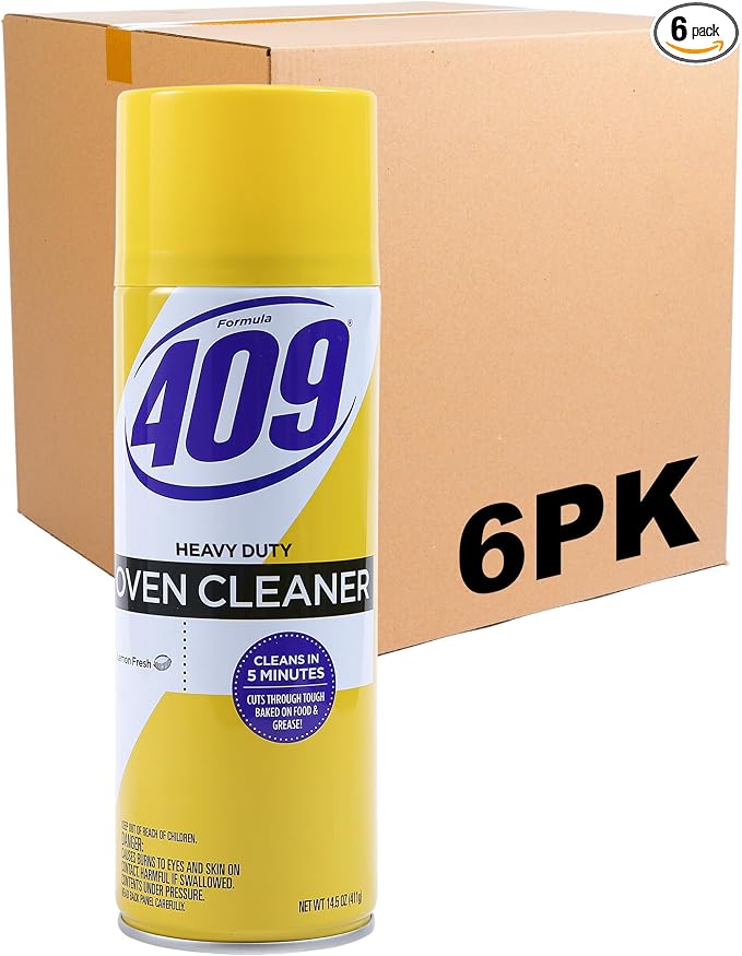 Formula 409 Heavy Duty Oven and Grill Cleaner Spray, Lemon Scent, Cuts Baked-On Grease and Grime on Contact, Fume-Free Aerosol, 5-Minute or Overnight Deep Clean, 14.5 Oz - 6 Pack