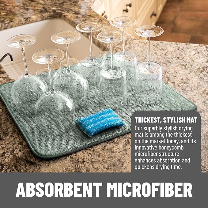 Bellemain XXL Dish Mat Microfiber Dish Drying Mat, Super absorbent (Green, 16" x 18")