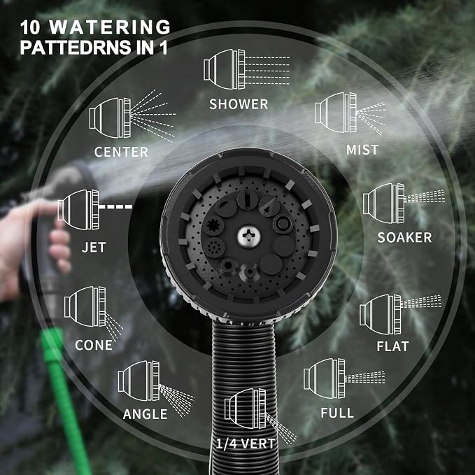 Besiter Garden Hose Nozzle Sprayer: 10 Watering Patterns Spray Nozzles Heavy Duty Hose Head Hose Attachment