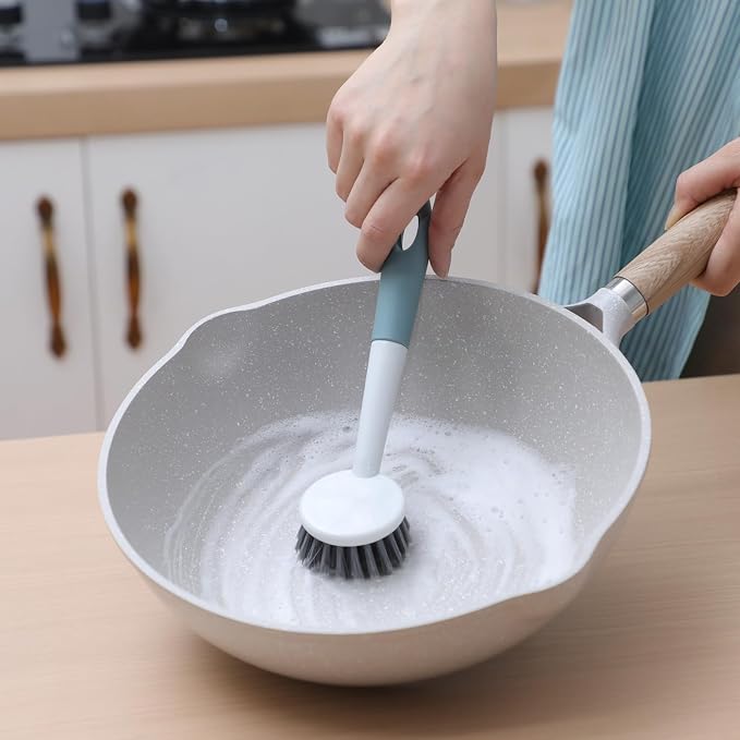 Patelai 48 Pack Kitchen Scrub Dish Brush with Long Handle Dish Scrubber with Stiff Bristles Scrub Brushes for Kitchen Dishes Washing Tools, Pots, Pans and Sink Cleaning (Celadon)