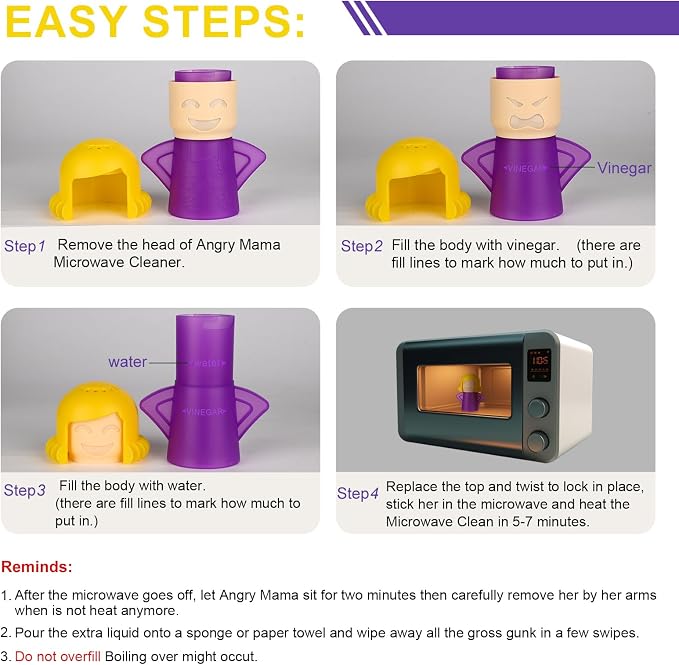 Asltw Angry Mom Microwave Oven Steam Cleaner, Clever Mama Microwave Cleaner, the Fun and Easy Way to Steam Clean Your Microwave, Cut Cleaning Time by Half (Purple)