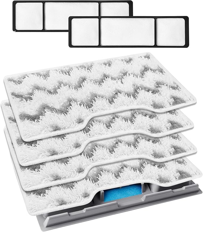 KEEPOW Reusable Mop Replacement Pads Compatible with Shark Vacmop VM252 | VM401 VM252P10 VC205 VM180 VM190 VM200 QM250 VM250 Washable Microfiber Mop Vac Pads Refills with Upgraded Design,1+2+4 Pads
