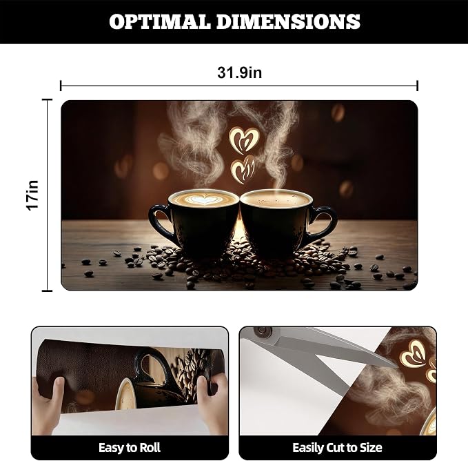 Dish Drying Mat Large Coffee Mat Absorbent Drying Mat for Kitchen Counter Coffee Bar Accessories 32"x 17", Latte Cups 3