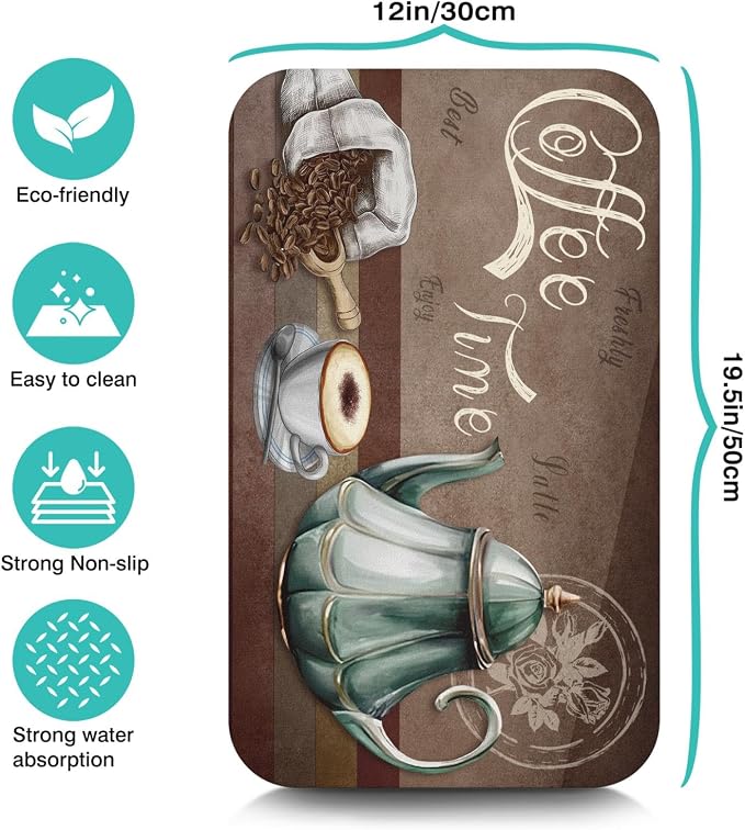 Coffee Bar Mat, 19inx12in, Absorbent, Anti-Slip, Fits Under Coffee Machine