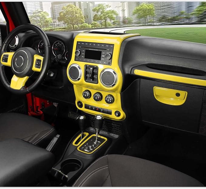 RT-TCZ for Jeep JK Interior Trim Kit Yellow, JKU Center Console Dashboard Panel Trim Cover for Jeep Wrangler JK JKU 2011-2017 Yellow Interior Accessories 10pcs