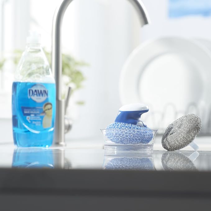 Dawn Handi Scrub Dishwashing Scrubber and Storage Dish, White/Blue