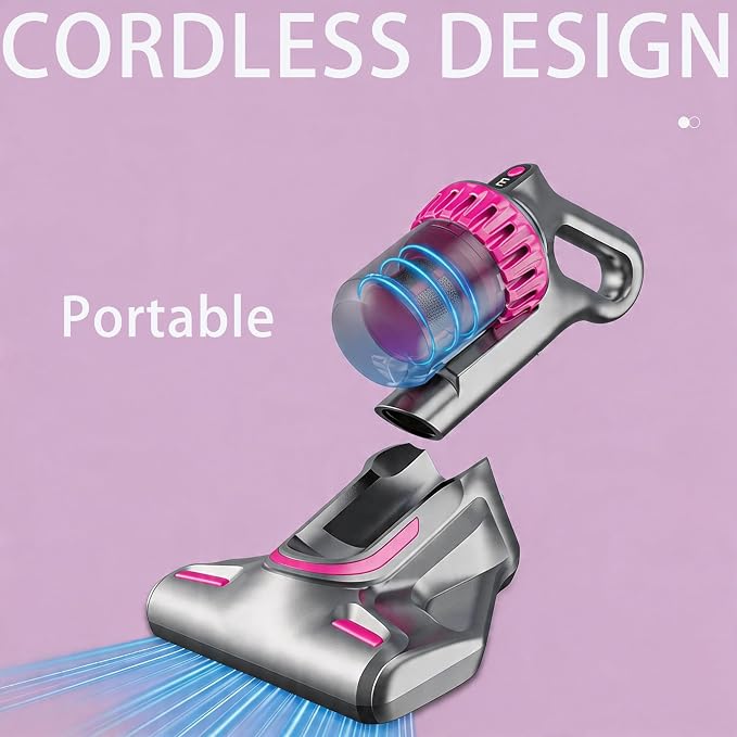 Mattress Vacuum Cleaner Cordless: 16Kpa Bed Vacuum Cleaner with 253.7nm UV-C Light 8000/min Pat Triple Filtration Portable Vacuums for Sofa Bed (BLACK01)