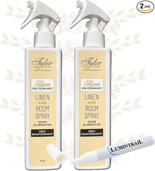 Tyler Glam on Demand - High Maintenance Scent Linen and Room Spray 2 Pack - Air Freshener and Odor Eliminator Bundle with Stain Remover Pen - Laundry Bundle