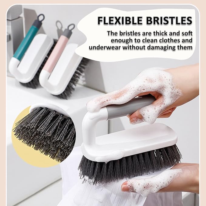 Scrub Brush, Scrubbing Cleaning Brushes, Heavy Duty Cleaning Brushes with Handle, for Shower, Bathroom, Carpet, Kitchen and Bathtub Scrubber, 2 Pack (Green)