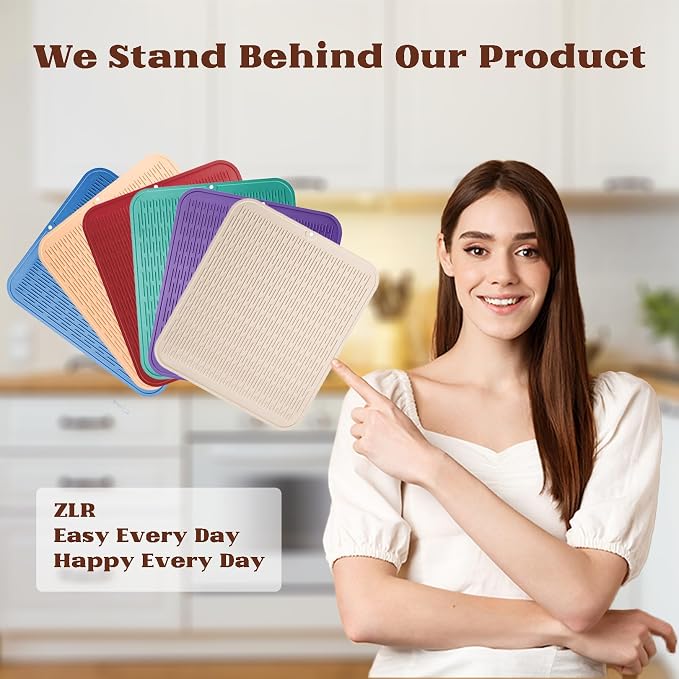 ZLR Heavy-Duty Silicone Dish Drying Mat (16" x 18" / 401 x 455mm) - XL Family-Size Thick 4mm Drainboard for Pots, Pans & Heavy Cookware - Oversized Trivet & Counter Protector, Non-Slip (Lava Red)