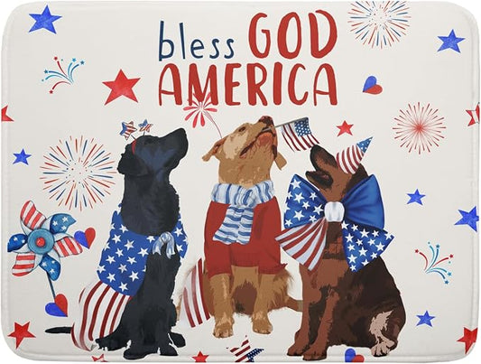 Giwawa 4th of July Patriotic Dogs Dish Drying Mat American Independence Day Dish Dry Pad 18"x24" Absorbent Dishes Drainer Mat for Kitchen Counter
