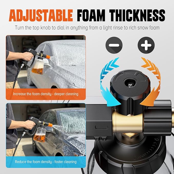 Foam Cannon for Pressure Washer, 1L Snow Foam Lance | 1/4 in quick connect, Includes extra orifice nozzle, foam makers, adjustable spray for cars
