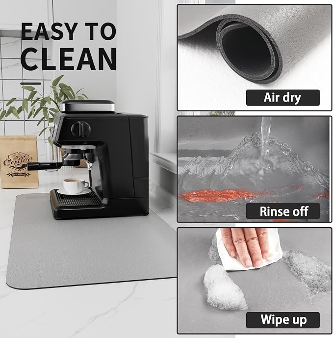 HotLive Coffee Mat - Absorbent Hide Stain Rubber Backed Dish Drying Mat for Kitchen Counter - Bar Mats for Countertops Accessories Fit Under Coffee Maker Espresso Machine