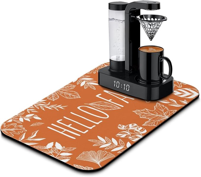 Fun Coffee Mat 19inx12in,Coffee Bar Mat for Countertops,Absorbent Hide Stain Anti-Slip Coffee Bar Accessories Fit Under Coffee Machine Mat,dish Drying Mats for Kitchen