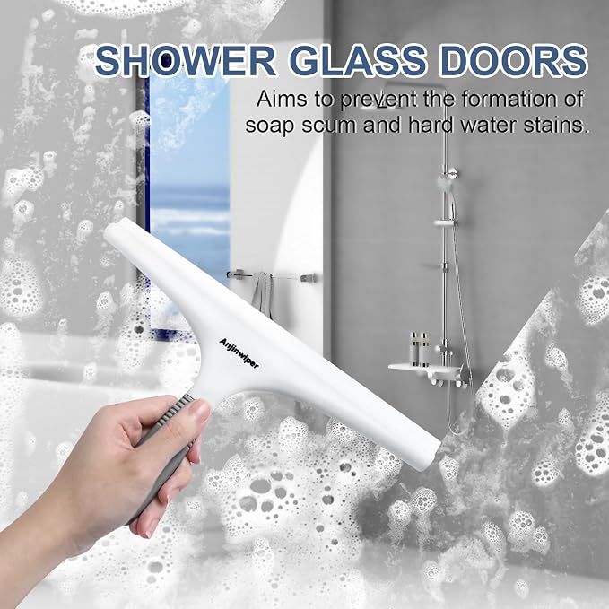 Shower Squeegee for Glass Doors, 10 Inch Bathroom Squeegee for Shower Glass | Streak Free No Squeak, Anti-Rust, All Purpose Glass Squeegee with Hook, Tile Walls, Mirror, Window, Car, Water & Soap Removal