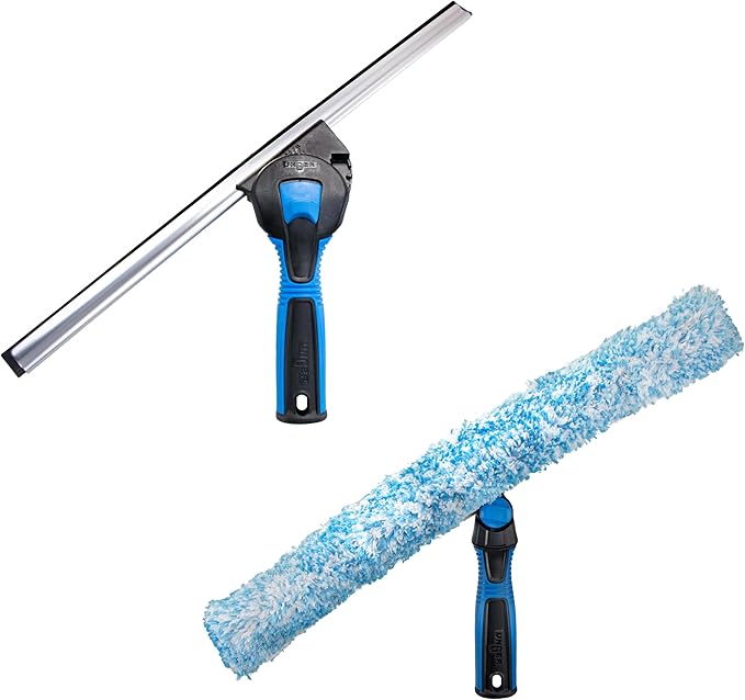 Unger Professional Connect & Clean 18" Window Scrubber Washer for Glass Cleaning and 18” Window and Glass Cleaning Squeegee with EZ Change, Swiveling Head for Corners and Edges