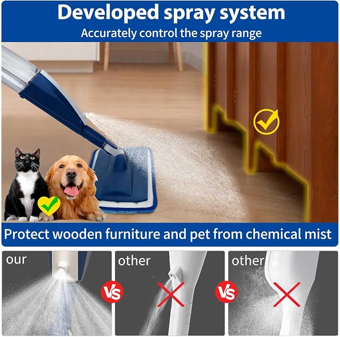 Wet Spray Mop for Floor Cleaning with 14 oz Bottle & 3 Microfiber Pads | Refillable bottle, washable pads, dry/wet use for home or commercial cleaning on hardwood, laminate, wood & ceramic floors
