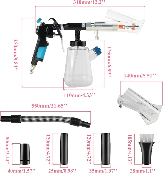 3IN1 Car Cleaning Gun Detachable Sprinkler Head for Detailing | 3IN1 Multi-Purpose Cleaning Gun Detachable Sprinkler Head for Automotive Detailing, Carpet, Upholstery, Surface Cleaning