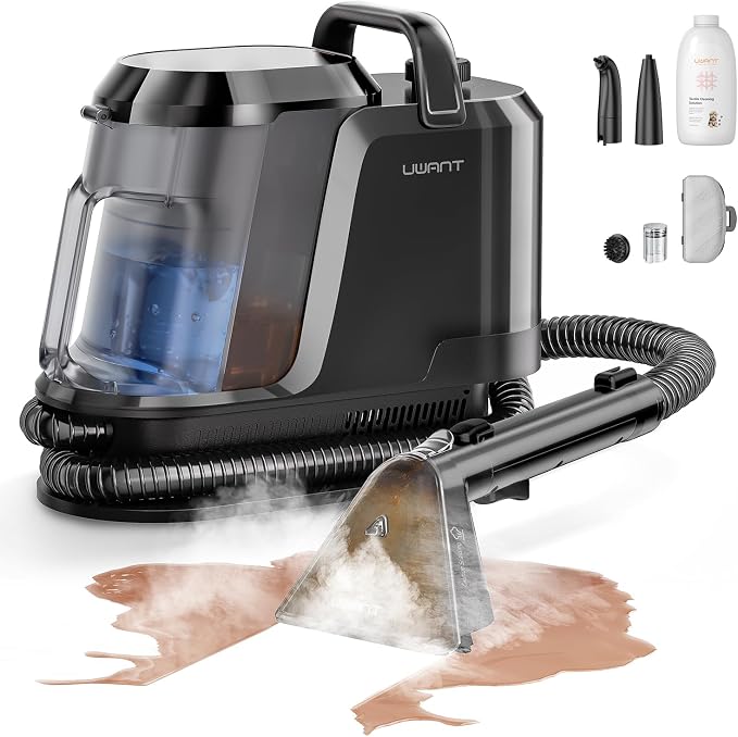 Uwant Carpet Cleaner Machine with Steam&Hot&Cold Water System 18Kpa Powerful Suction Upholstery Cleaner Machine with Textile Cleaner for Pets, Carpet Steam Cleaner with Specialty Tools for Cars