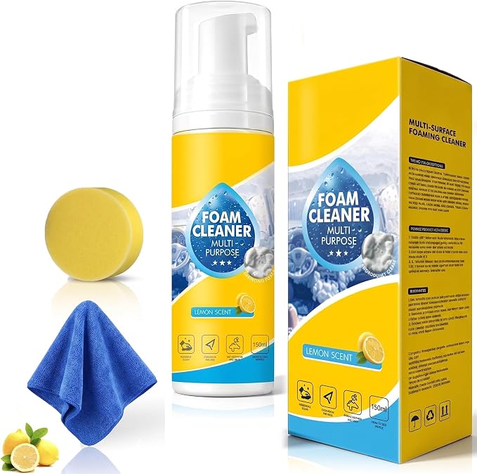Foam Cleaner, 4-in-1 Multi-Enzyme Foam Cleaners, New Foam No-Rinse Cleaner,Multifunctional Foam-Cleaner Deep Cleaning Spray for Car Interior Leather Car Seat Cleaner, Kitchen Grease, Sofa Upholstery