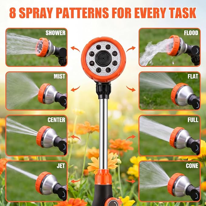 18 Inch Watering Wand for Garden Hose with 8 Spray Patterns | Thumb Flow Control, 8 Spray Patterns, Textured Handle, Hanging Baskets Lawn and Car Washing