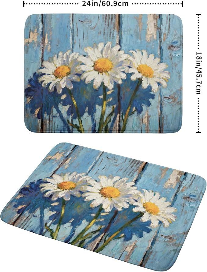 Daisy Dish Drying Mat for Kitchen Counter 18x24, Spring Summer Cute Flower Decorative Absorbent Reversible Microfiber Kitchen Countertop Protector Dishes Drainer Pad