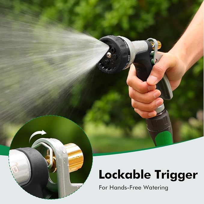 RESTMO Garden Hose Nozzle Heavy Duty, Rear Trigger Water Sprayer, Black | 7 Adjustable Spray Patterns, Durable Metal, Flow Control, Ideal for Plants & Lawns Watering, Cars & Pets Washing