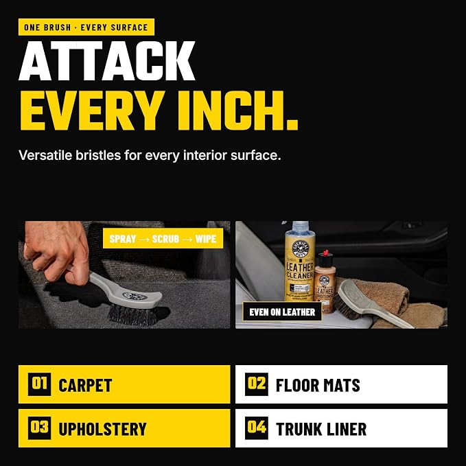 Chemical Guys, The Nifty Interior Detailing Brush for Carpet & Upholstery | Synthetic bristles and a short ergonomic handle scrub carpet, mats, upholstery and trunk liners with control