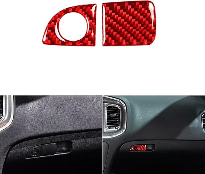 Glove Box Handle Trim Fit for Dodge Charger/Chrysler 300 2011-2023 | Real Carbon Fiber | Accessories | Passenger Side Glove Box Handle Trim Stickers | Thick Overlay | Self-adhesive | Red