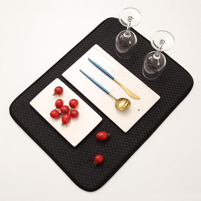 2 Pack Microfiber Dish Drying Mat for Kitchen Counter,Ultra Absorbent Dish Drainer Mat ,Dish Drying Pad , Dish Rack Mat 20×15 Inch (Charcoal Black)